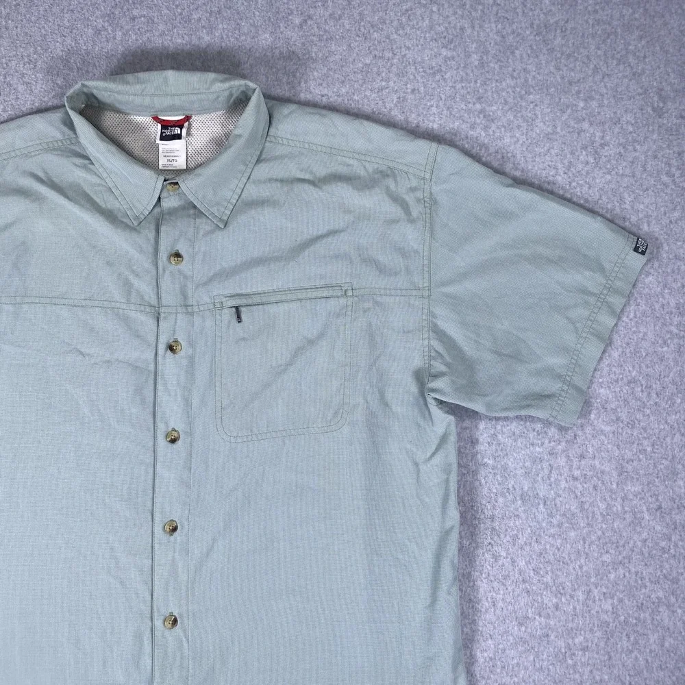 The North Face Button Up Shirt Mens XL Green Short Sleeve Hiking Vented
